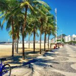 Patterned sidewalk in Copacabana along the beach in Rio de Janeiro, Brazil