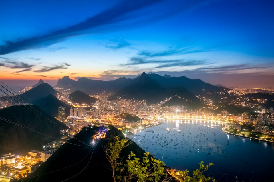 Rio de Janeiro at night with Urca, Corcovado and Guanabara Bay - Rio de Janeiro, Brazil