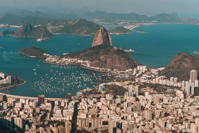 aerial photo rio de janeiro surrounded by sea hills sunlight brazil 1