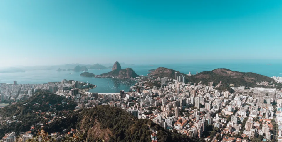 landscape rio de janeiro surrounded by sea blue sky brazil