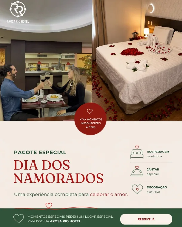 Pacote especial de Dia dos Namorados no Arosa Rio Hotel