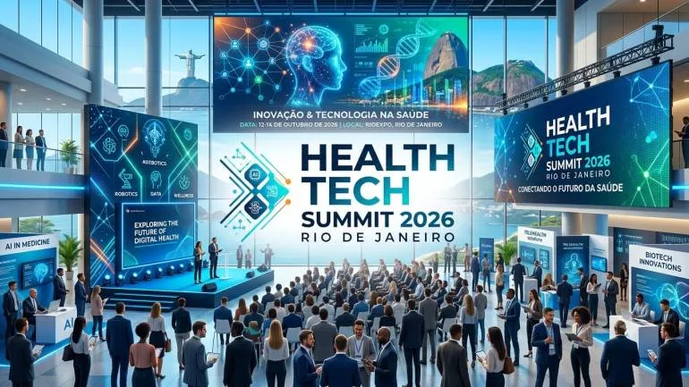 Imagem conceitual de tecnologia aplicada a saude, ilustrando a sexta edicao do HealthTech Summit Rio no Centro de Convencoes RB1, no Centro do Rio de Janeiro