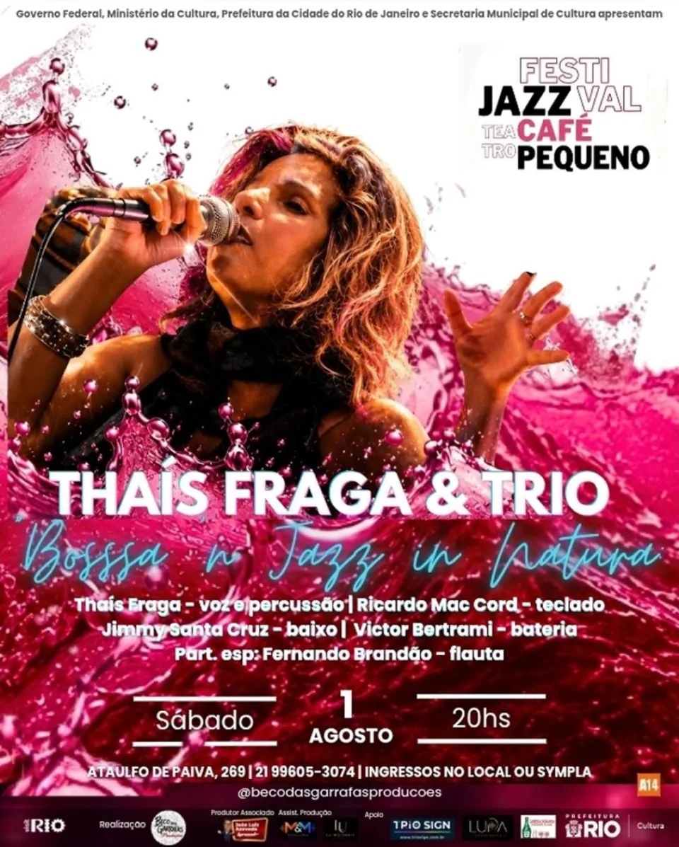 Cantora Thais Fraga em foto de divulgacao do show Bossa n Jazz in Natura, apresentado no Festival de Jazz do Teatro Municipal Cafe Pequeno, no Leblon