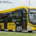 Ônibus elétrico em teste no Rio de Janeiro, parte da primeira PPP de ônibus elétricos do Brasil