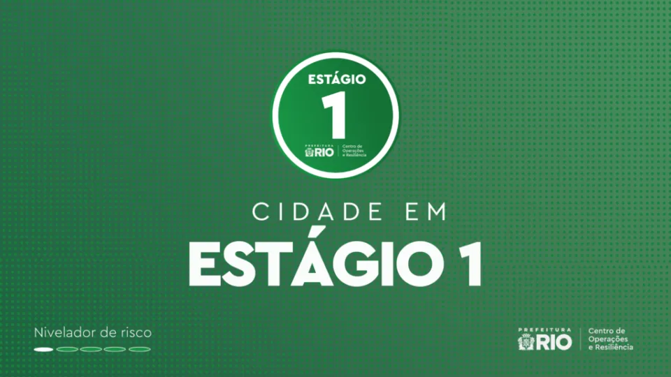 Aviso oficial do Centro de Operações Rio informando que a cidade está em Estágio 1