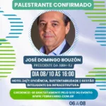 Arte de divulgação da FEBRAVA RIO 2026 anunciando José Domingo Bouzón, presidente da ABIH-RJ, como palestrante confirmado
