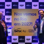 Coquetel da Fecomércio-RJ durante a Abav Expo 2026, quando foi anunciada a sequência de seis edições da feira no Rio de Janeiro