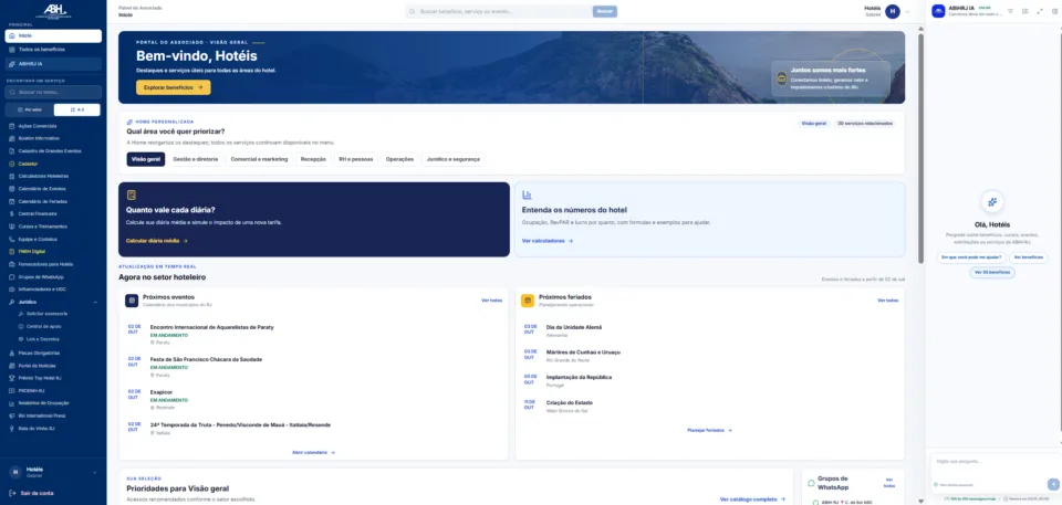Interface do aplicativo APP ABIH-RJ Associados exibindo painel de serviços digitais
