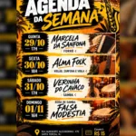 Arte da agenda da semana do Armazém São Joaquim, em Santa Teresa, com forró, folk e samba