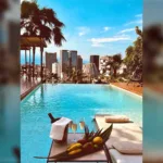 Piscina com vista para a cidade na Casa Geranio, em Santa Teresa