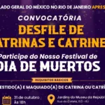 Arte oficial do desfile de Catrinas e Catrines do festival Día de Muertos no Museu da República