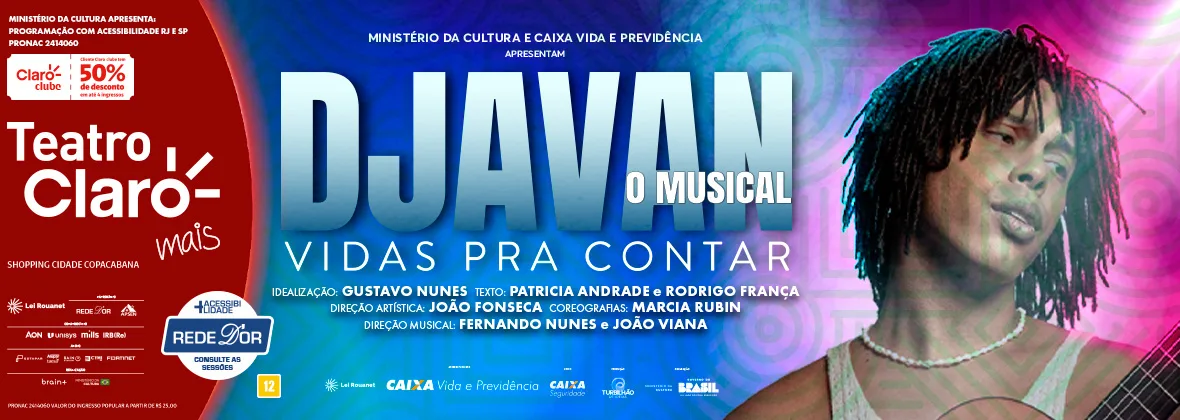 Arte oficial de Djavan – O Musical: Vidas pra Contar no Teatro Claro MAIS