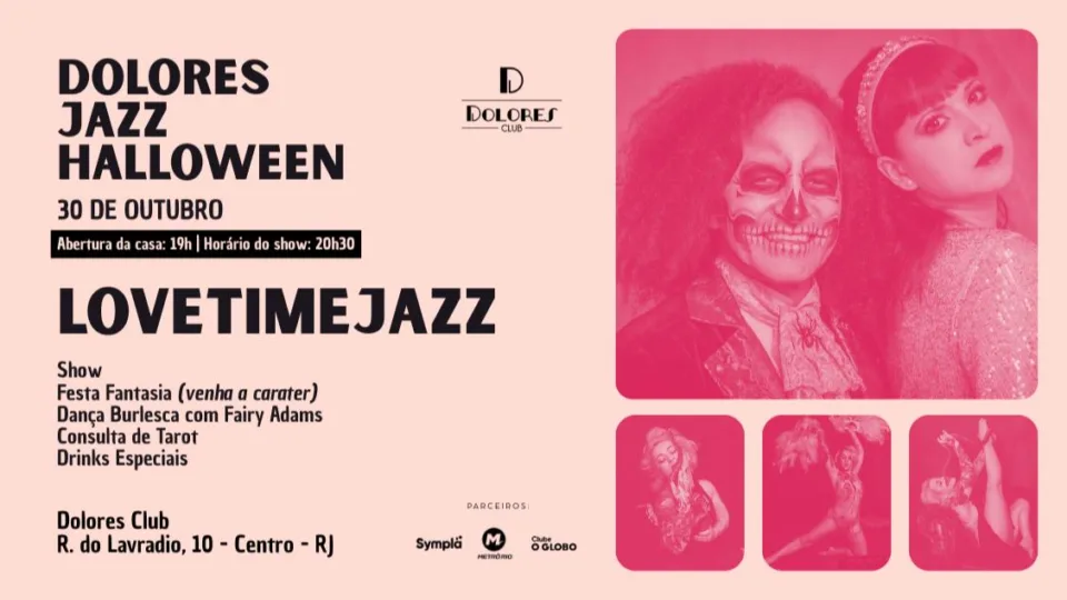 Arte de divulgação do Dolores Jazz Halloween com LoveTimeJazz, em 30 de outubro, no Dolores Club