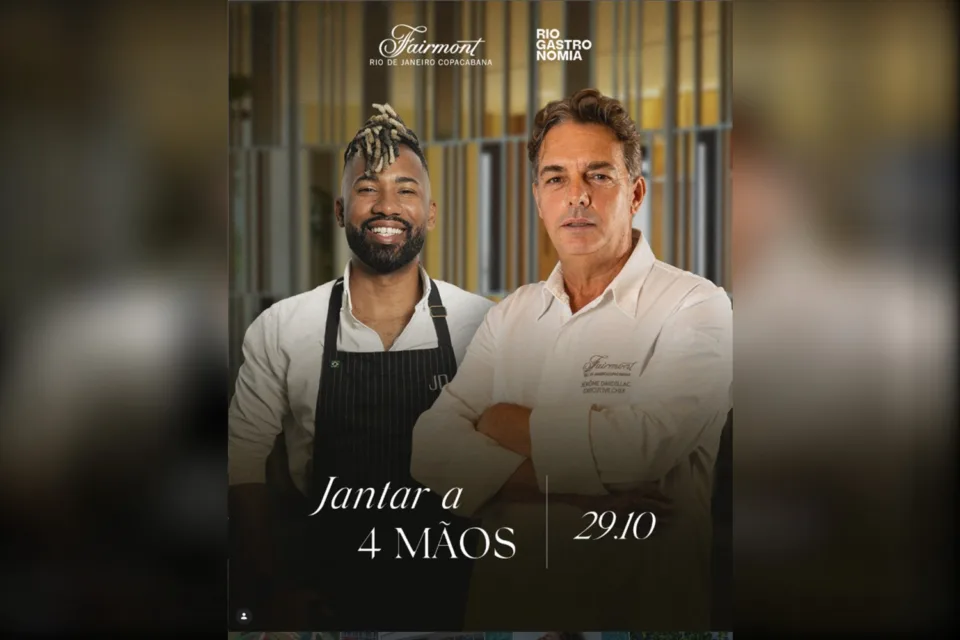 Chefs Jérôme Dardillac e João Diamante em arte do jantar a quatro mãos no Fairmont Rio Copacabana em 29 de outubro