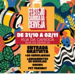 Cartaz oficial do Festejo Carioca da Cerveja, de 31/10 a 2/11 na Rua da Carioca, com entrada gratuita