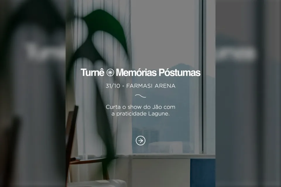 Arte do Lagune Barra Hotel sobre a turnê Memórias Póstumas, do Jão, na Farmasi Arena em 31/10