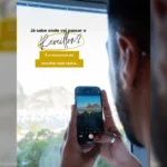Pessoa fotografando o Pão de Açúcar com o celular, em arte de Réveillon do Novotel Praia de Botafogo