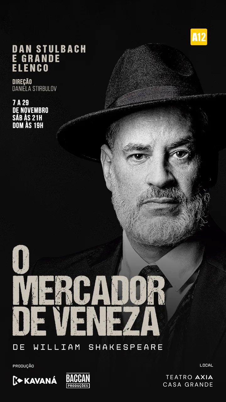 Cartaz oficial de O Mercador de Veneza, com Dan Stulbach como Shylock