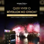 Arte do Réveillon do Othon Palace Copacabana Rio com fogos de artifício sobre a orla