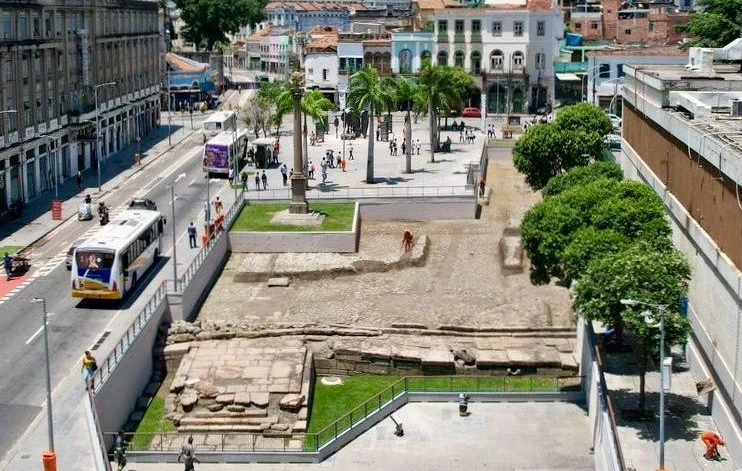 Vista aérea do Cais do Valongo, na Zona Portuária do Rio de Janeiro, área do Distrito Cultural Pequena África