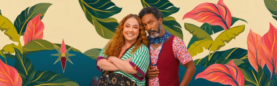Atores Debora Lamm e Luís Miranda em imagem de divulgação da comédia Pororoca