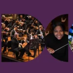 Arte de divulgação do Concerto Clássico da Orquestra Petrobras Sinfônica com a regente Glass Marcano e o trompetista Eric Aubier, 18 de outubro, 16h, Theatro Municipal do Rio de Janeiro