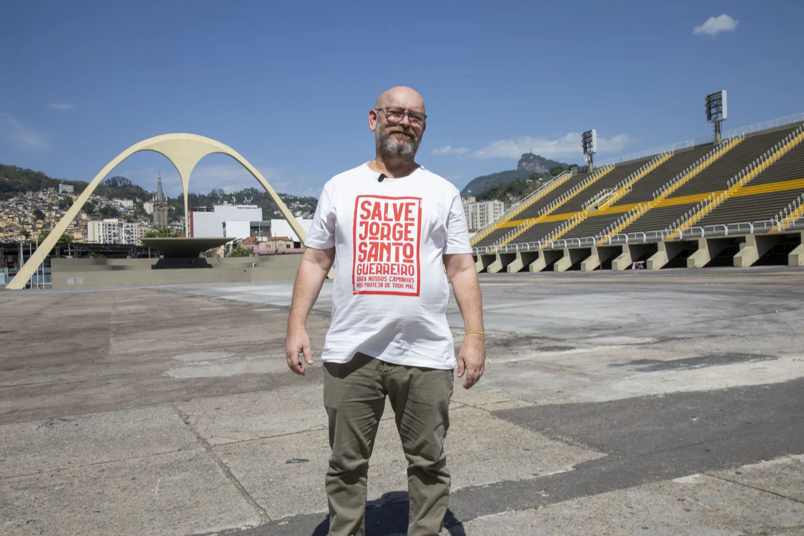 Historiador Luiz Antonio Simas na Praça da Apoteose, no Sambódromo do Rio